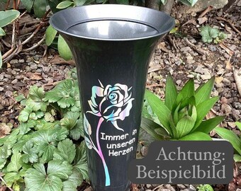 Grabvase Granitweiß/Anthrazit personalisiert 32 cm