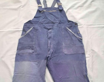 ヴィンテージ フレンチダンガリー - 1950年代のワークウェア - パッチワーク インディゴ ビブス チョアオーバーオール - 40W