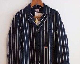 Vintage British chore jacket striped cotton Pexwear worker workwear deadstock NOS duster shop coat