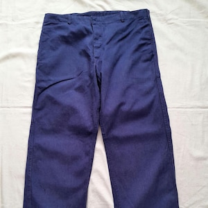 Vintage chore pants European workwear work German trousers indigo blue cotton denim 38W 32.5L