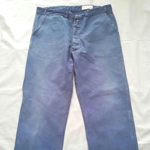 Vintage French Workwear Chore Pants: Blue Cotton Trousers (36.5W 28.5L)