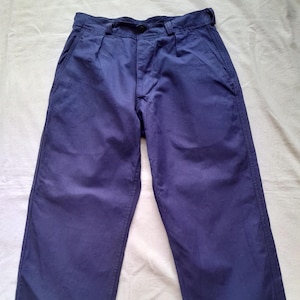 Vintage French chore pants workwear 1960s 60s blue cotton  indigo worker trousers 31W 26L