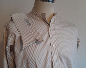 Vintage 1940s 1950s smock shirt Rocola British workwear chore grandad striped with two collars NOS deadstock with tag