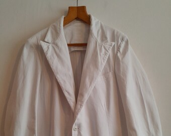 Vintage 1930s British chore jacket Austin Reed 30s workwear white cotton gents sack coat jacket