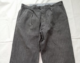 Vintage French striped chore pants Au Fusil workwear salt & pepper 1950s work trousers  37W 27L