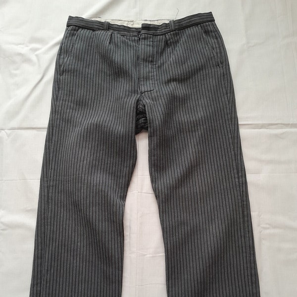 Vintage French striped chore pants workwear 1950s 60s cotton coutil cord work trousers  32W 27.5L
