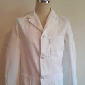 Vintage white work chore jacket British workwear cotton 1970s 70s Pexwear 42.5&quot; chest measured  deadstock one wash