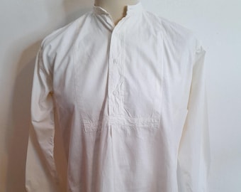 50s Collarless Shirt, 50s White shops Collarless Shirt, 50s Grandad Shirt