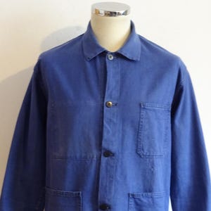 Vintage French Chore Jacket: Faded Indigo Blue Cotton Workwear (45.5&quot; chest)