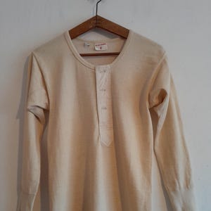 Vintage French Army Henley: Oatmeal Wool Underwear Vest - 1950s