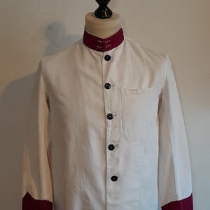 Vintage 1940s 40s British chore jacket workwear WW2 worker work two tone cotton Royal Navy tunic 40&quot; chest measured