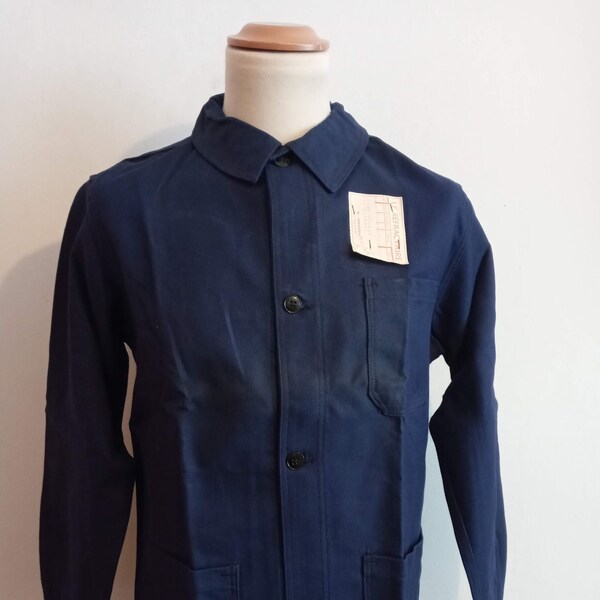 vintage 1960s 60s French corvée veste workwear NOS Le Refractaire indigo blue cotton bleu de travail work with tag deadstock 44" chest