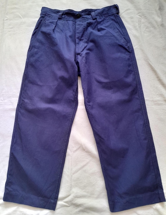 Vintage French Chore Pants - Workwear 1960s 60s- Blue Cotton