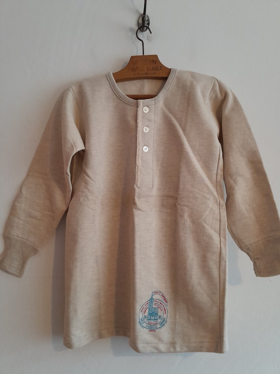 Vintage French henley shirt 50s 1950s Pasteur oat… - image 1
