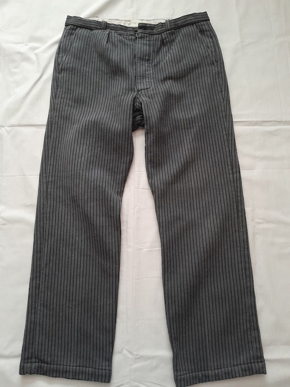 Vintage French Striped Chore Pants Workwear 1950s 60s Cotton 