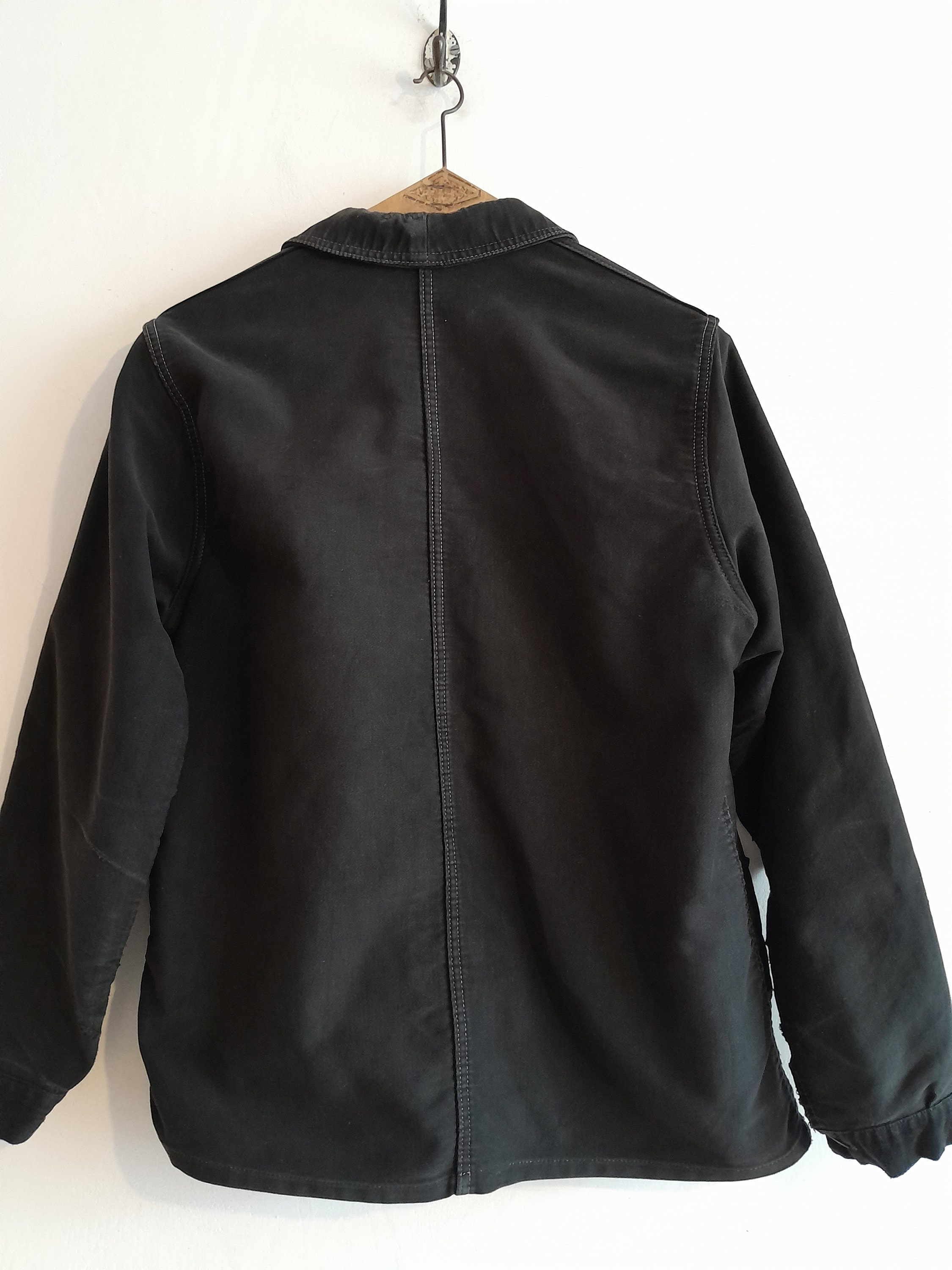 Vintage French Chore Jacket Black Moleskin Workwear 1950s Le Vintage French Chore Jacket Black Moleskin Workwear 1950s Le