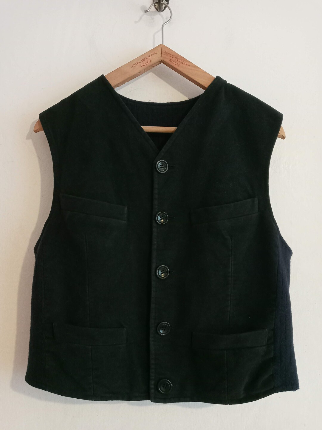 Vintage 1960s 60s French Black Moleskin Vest Waistcoat Etsy
