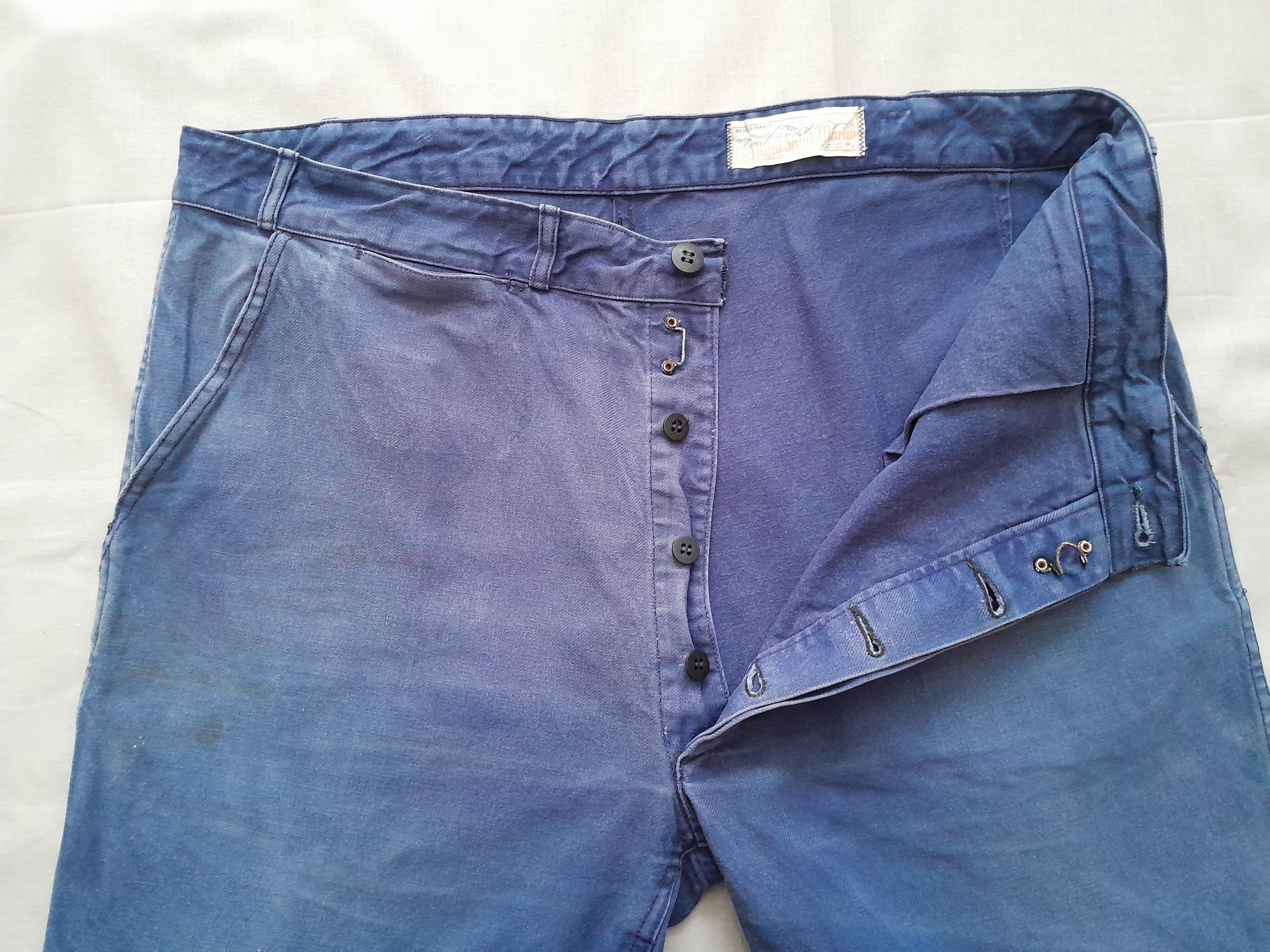 Vintage French Workwear Chore Pants: Blue Cotton Work