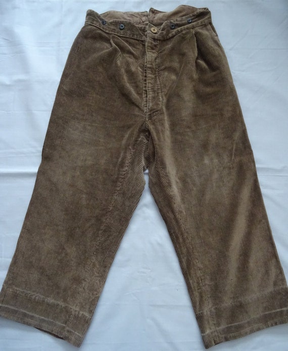 Vintage French Corduroy Chore Pants 1940s 40s Workwear V Back Work 