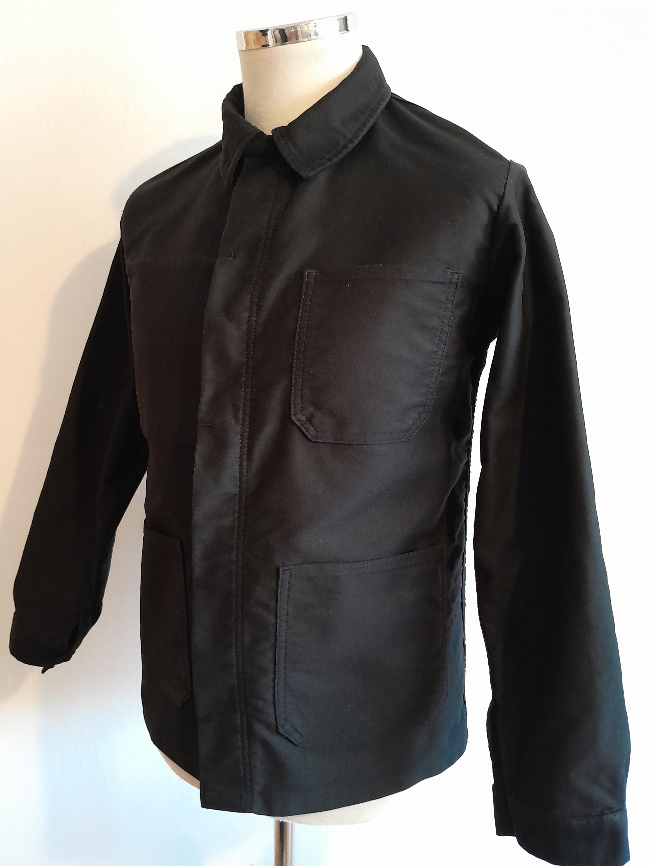 Vintage French Moleskin Chore Jacket Workwear Black Cotton Work