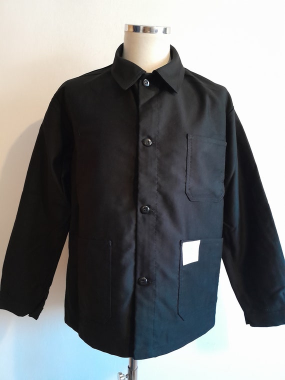 Vintage French black moleskin chore jacket work w… - image 1