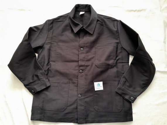 Vintage French black moleskin chore jacket work w… - image 3