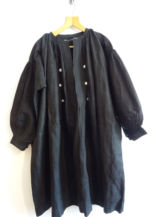 Antique French Biaude Black Linen Maquignon 1800s 1900s 19th 
