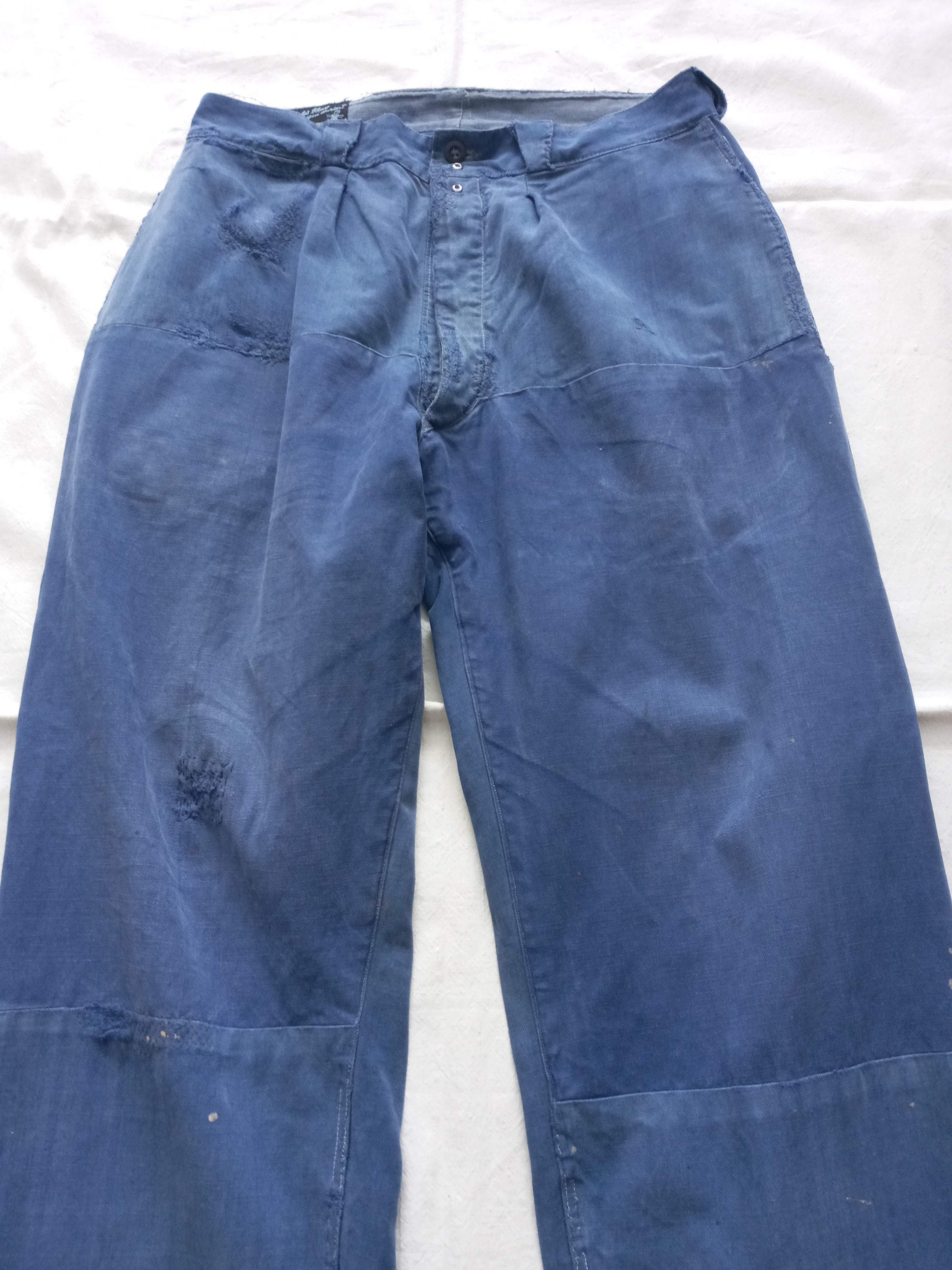 Vintage 1950s 50s French Chore Pants Solida Workwear Blue Cotton Patched  Darned Indigo Worker Trousers 34.5W 29L -  Israel