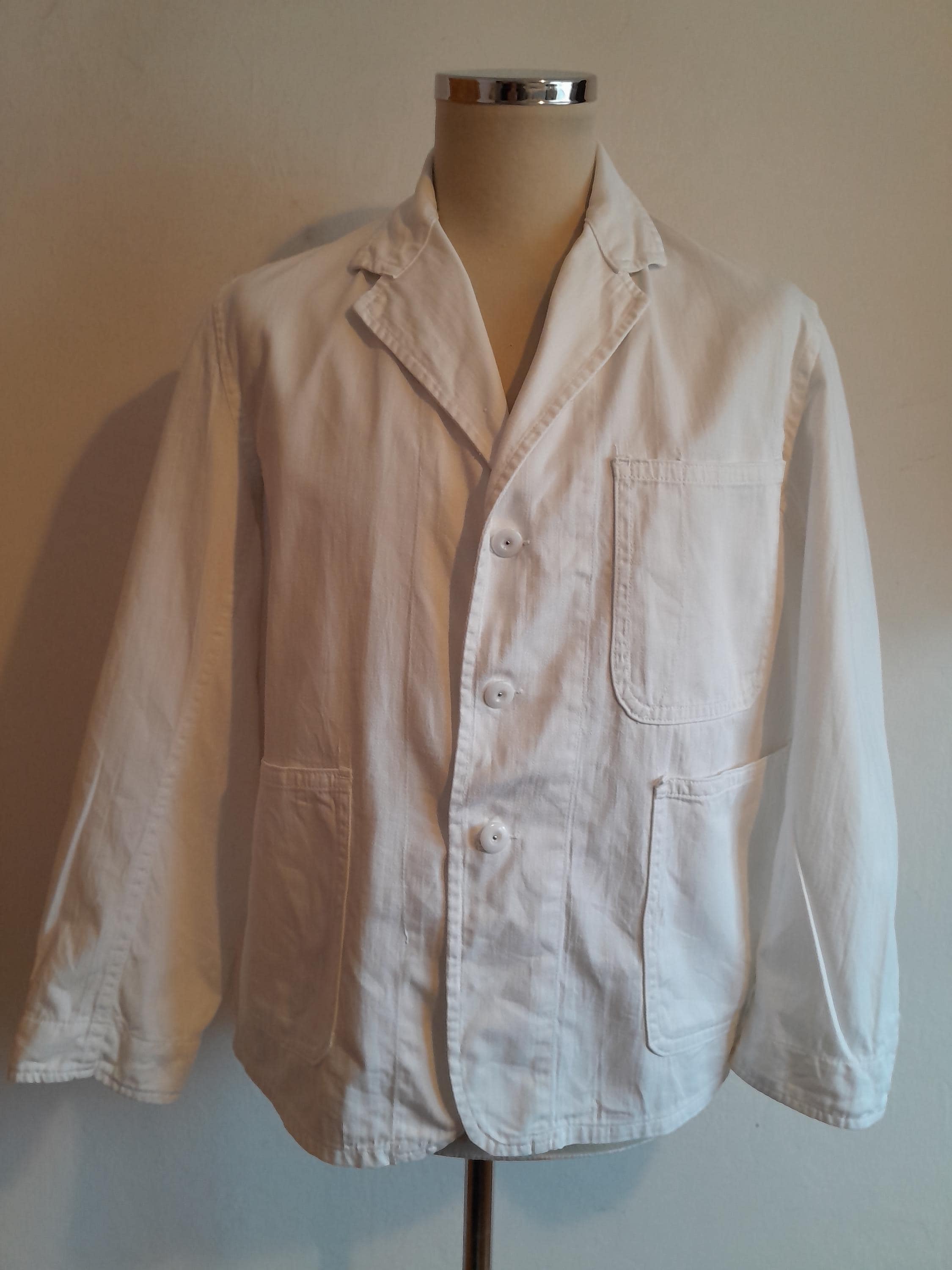 Vintage White Chore Jacket - British Gents Workwear - Sack Coat