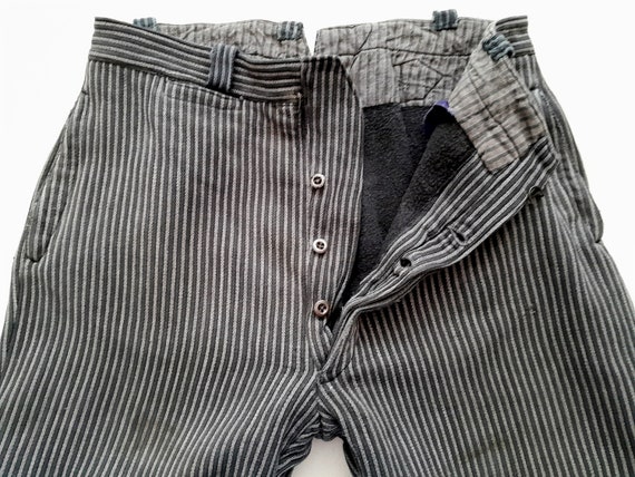 Vintage French striped chore pants salt & pepper … - image 3