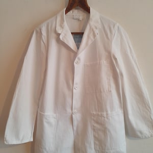 Vintage white work chore jacket British workwear cotton 1970s 70s Pexwear 40&quot; chest measured  deadstock one wash