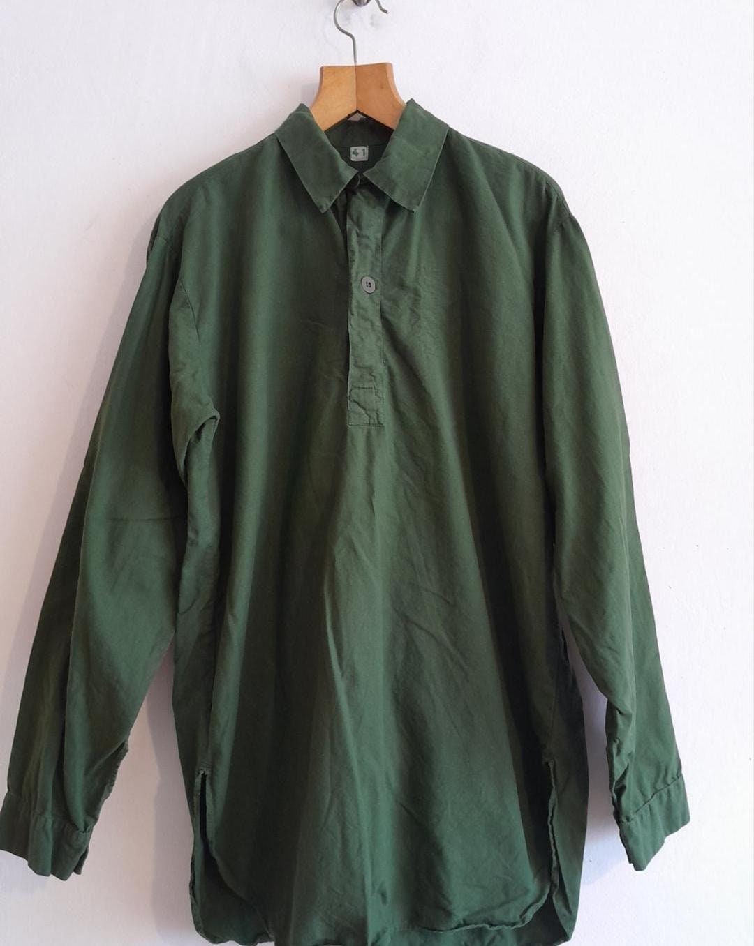 Vintage Henley Swedish Smock Shirts 1980s Button Down