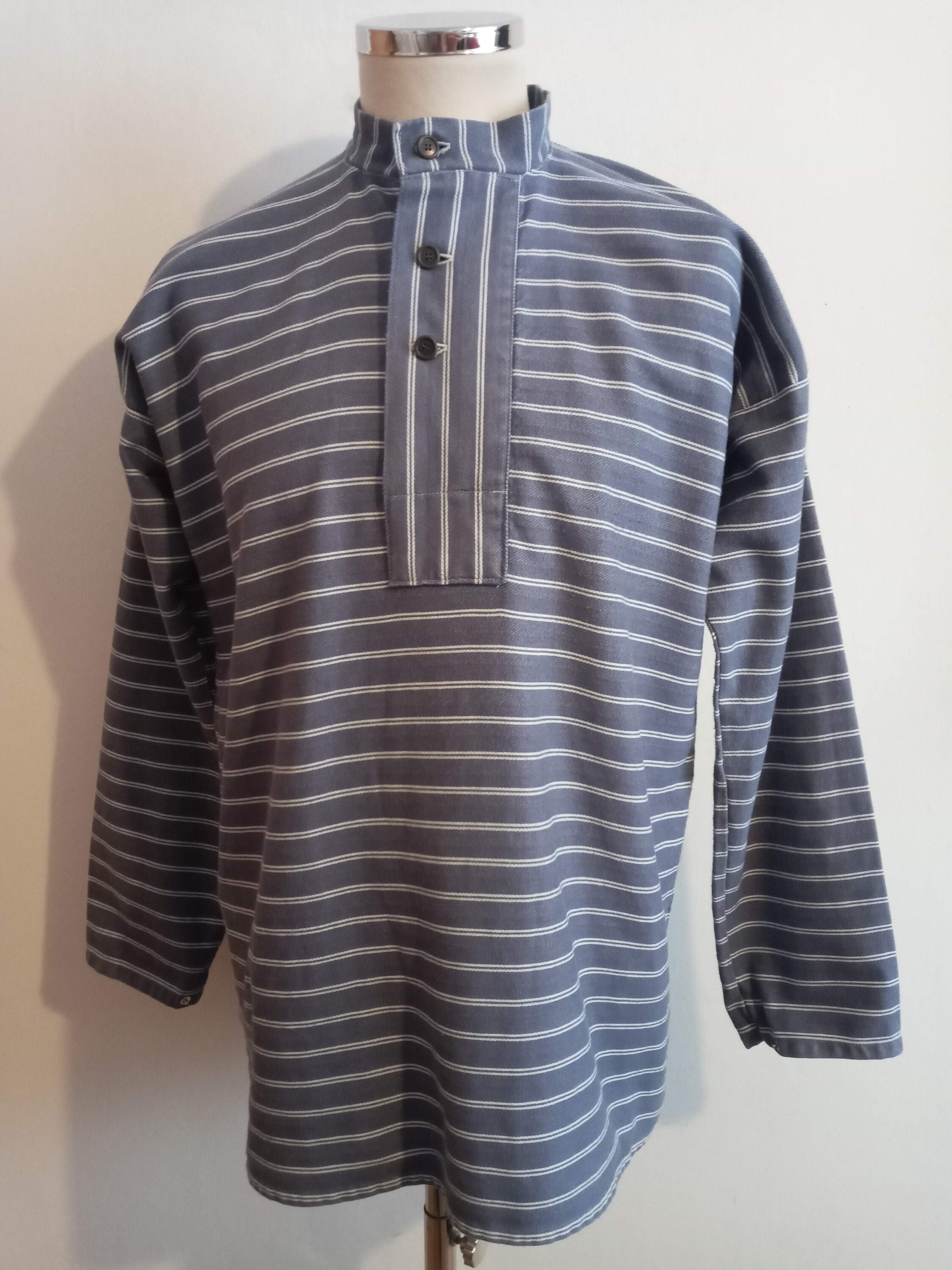 Vintage Dutch Striped Smock Chore Shirt Workwear HBT Blue White Striped  Grandad Collarless Popover Fishermans Fisher Worker - Etsy