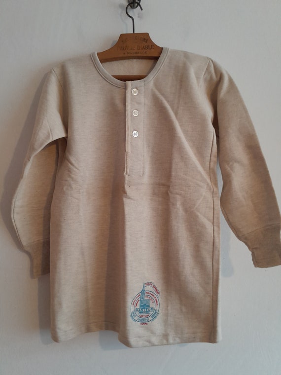 Vintage French henley shirt 50s 1950s Pasteur oat… - image 4