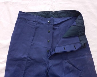Vintage French Chore Pants:  Work Trousers - Indigo Cotton -Deadstock Workwear (34W 32L)