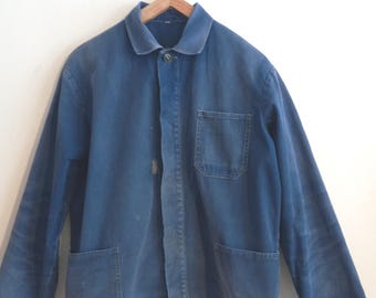 French 1960s Men Vintage Workwear Work Cobalt Blue Chore