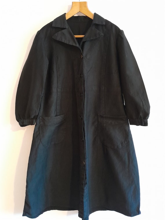 Vintage French duster chore coat dress black moles