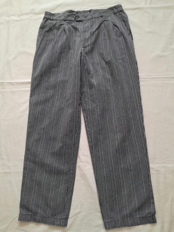 Vintage French Striped Chore Pants Workwear Black White