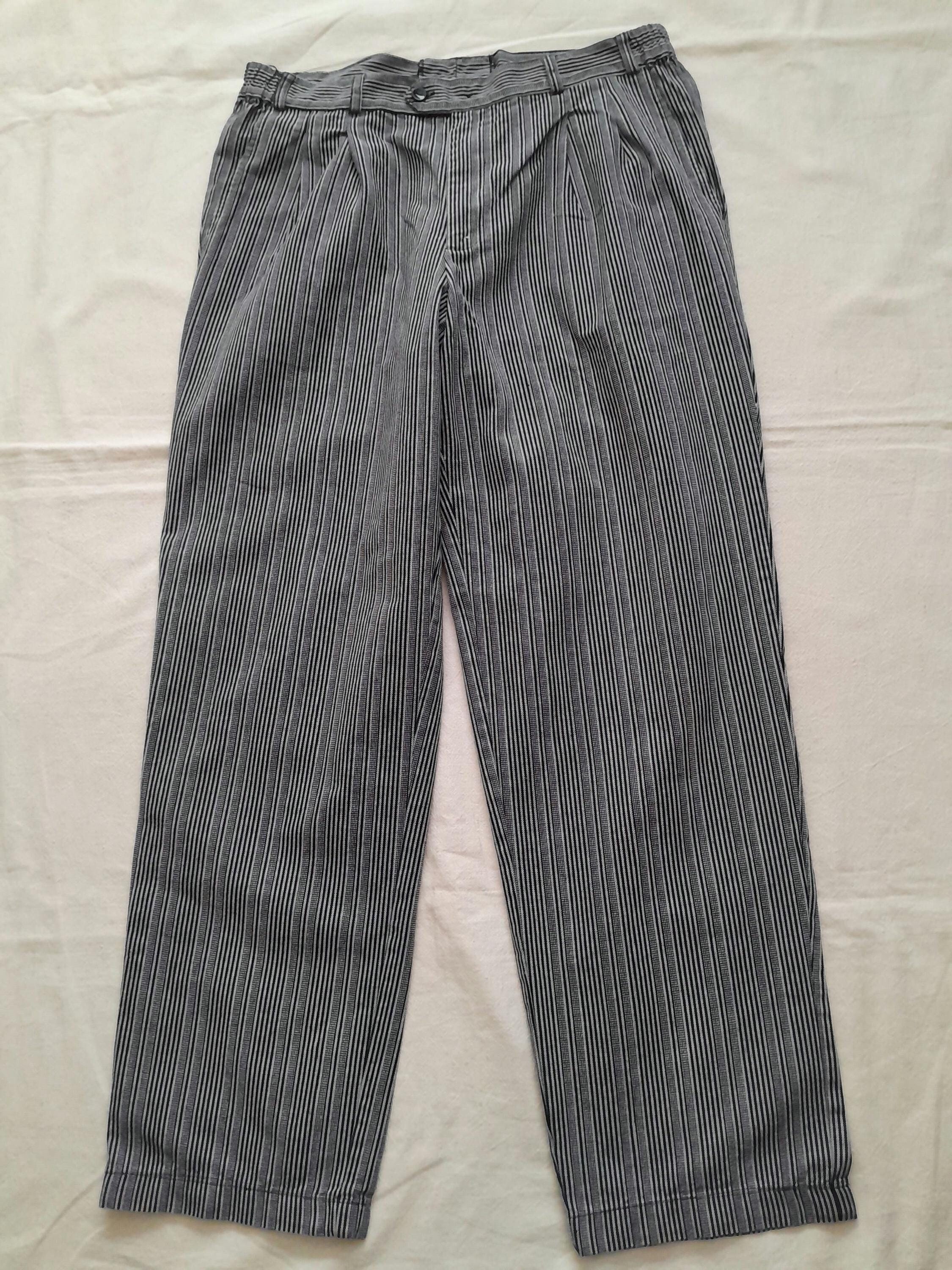 Vintage French Striped Chore Pants Workwear Black White