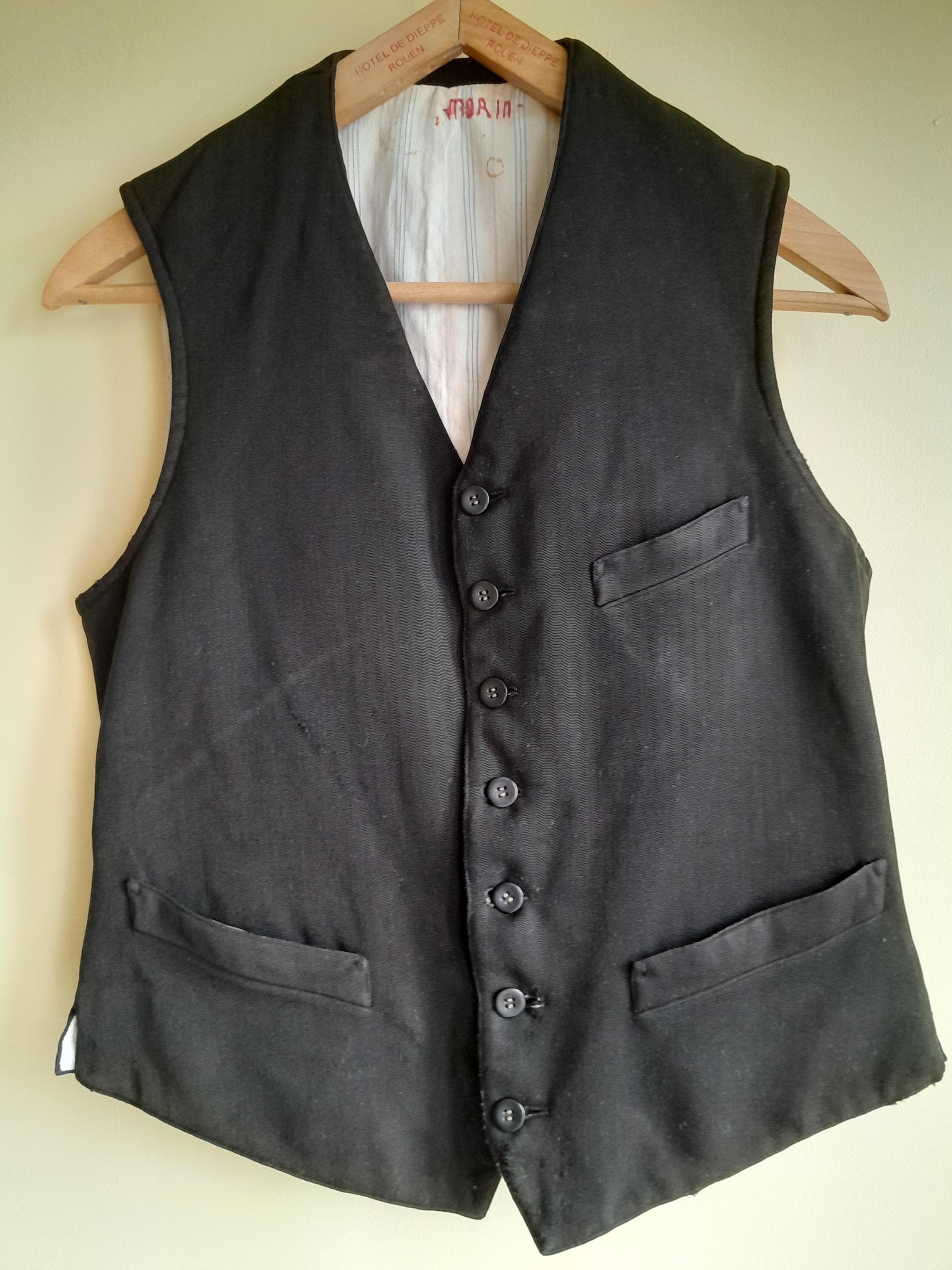 トップス 1920s FRENCH BESPOKE WOOL WAISTCOAT 1920s Vintage French Black Wool Waistcoat M 38-40 - Etsy Israel