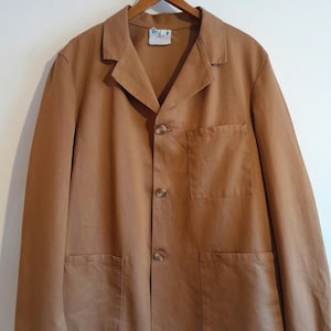 Vintage British chore jacket tan cotton drill sack jacket worker workwear 45&quot; chest measured
