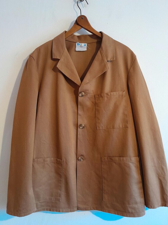 Vintage British Chore Jacket Tan Cotton Worker Workwear (45