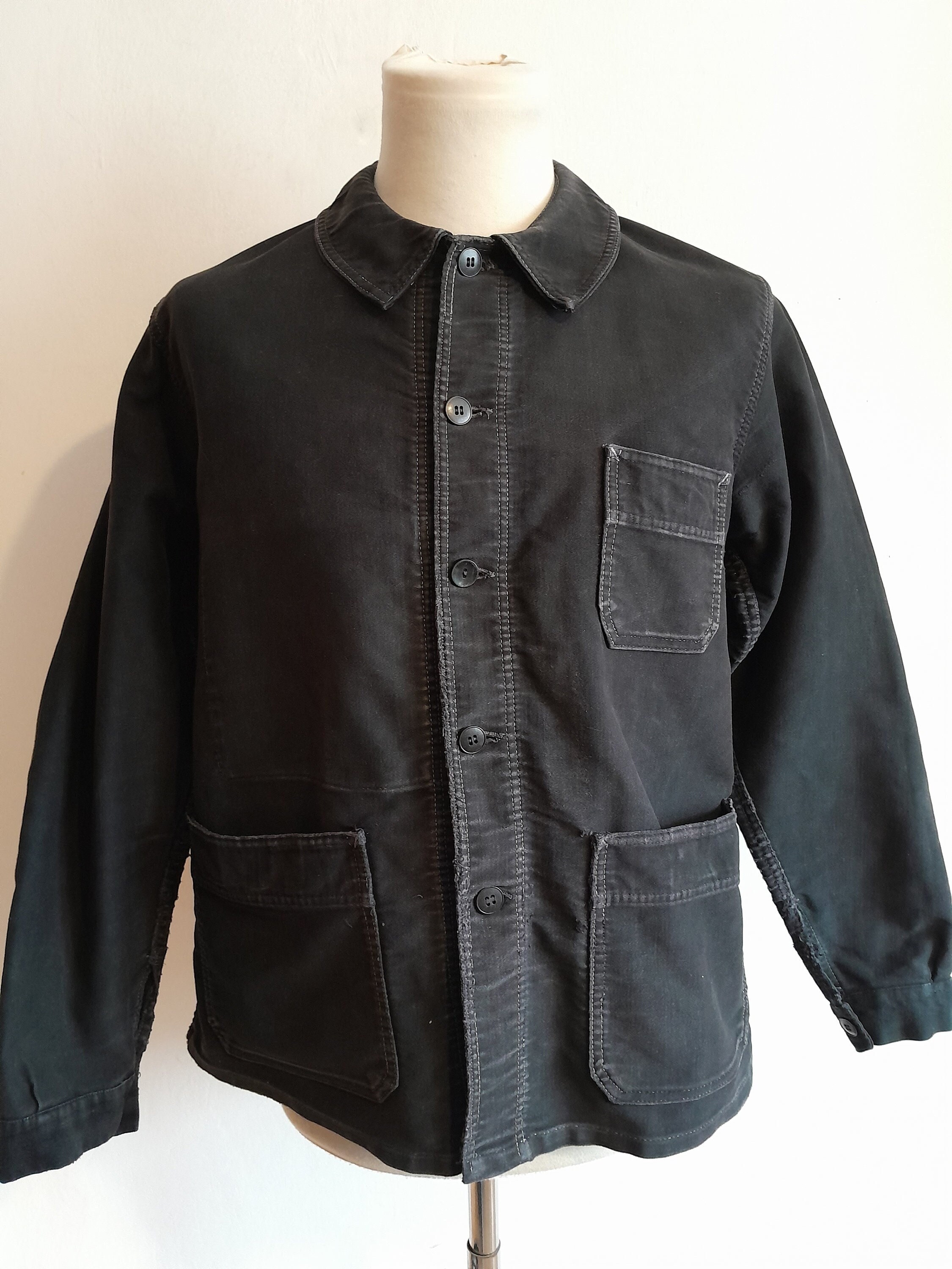 Vintage French Chore Jacket Black Moleskin Workwear 1950s Le Vintage French Chore Jacket Black Moleskin Workwear 1950s Le