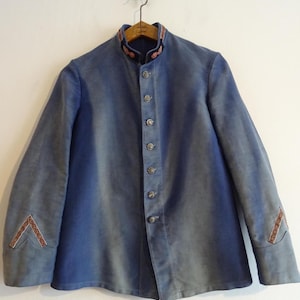 Vintage French Moleskin Chore Jacket: 1920s Pompiers Indigo Workwear