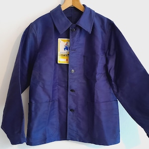 Vintage French Moleskin Chore Jacket: 1950s Indigo Workwear (40.5&quot; Chest)