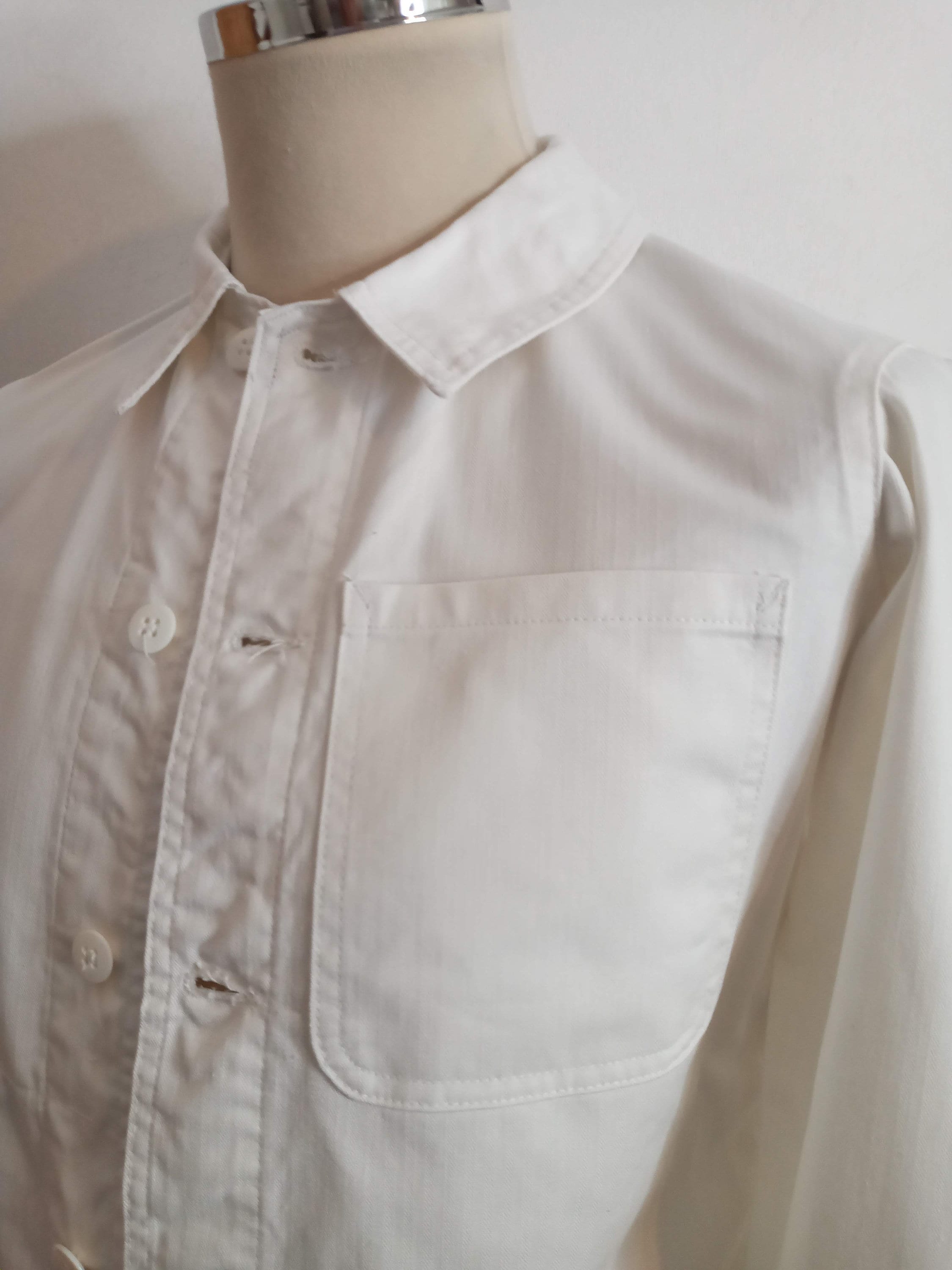 60s French Vintage Ecru HBT Butcher Coat