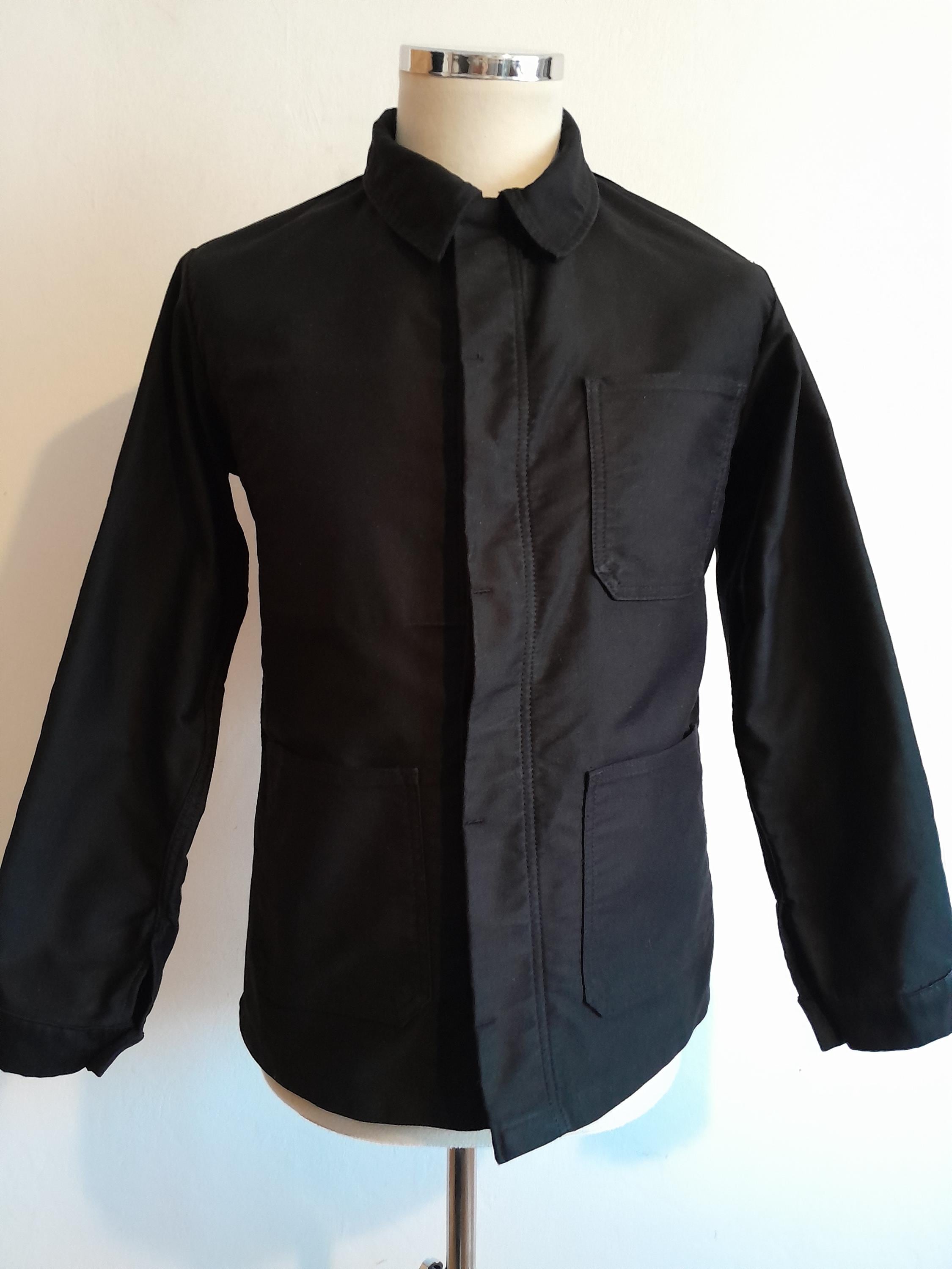 Vintage French Moleskin Chore Jacket Workwear Black Cotton Work