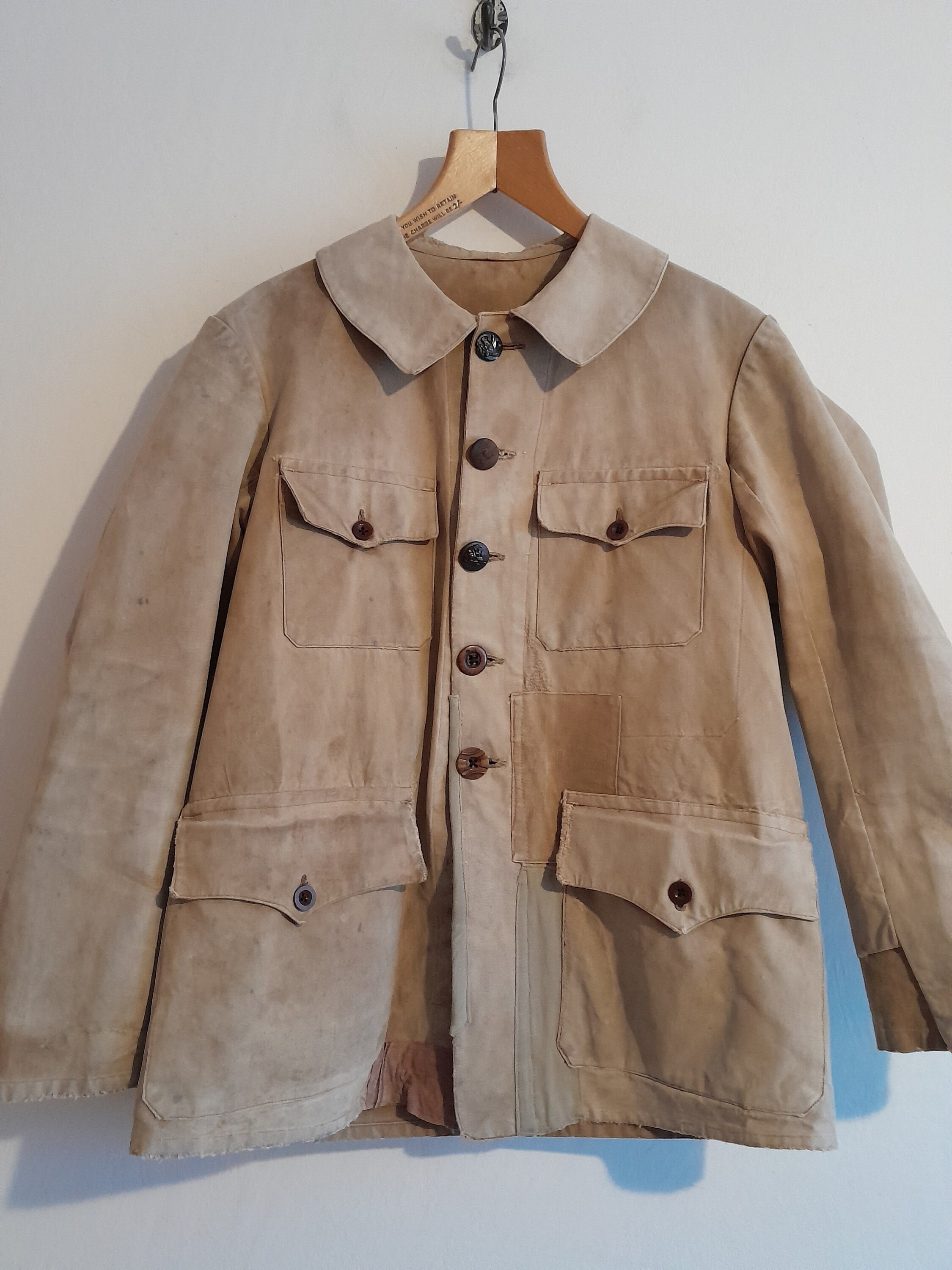 Vintage French Hunting Jacket 1930s Workwear Faded Canvas Vintage French Hunting Jacket 1930s Workwear Faded Canvas