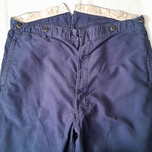 Vintage French Chore Pants: 1940s Indigo Cotton Workwear Trousers (36W 27.5L)