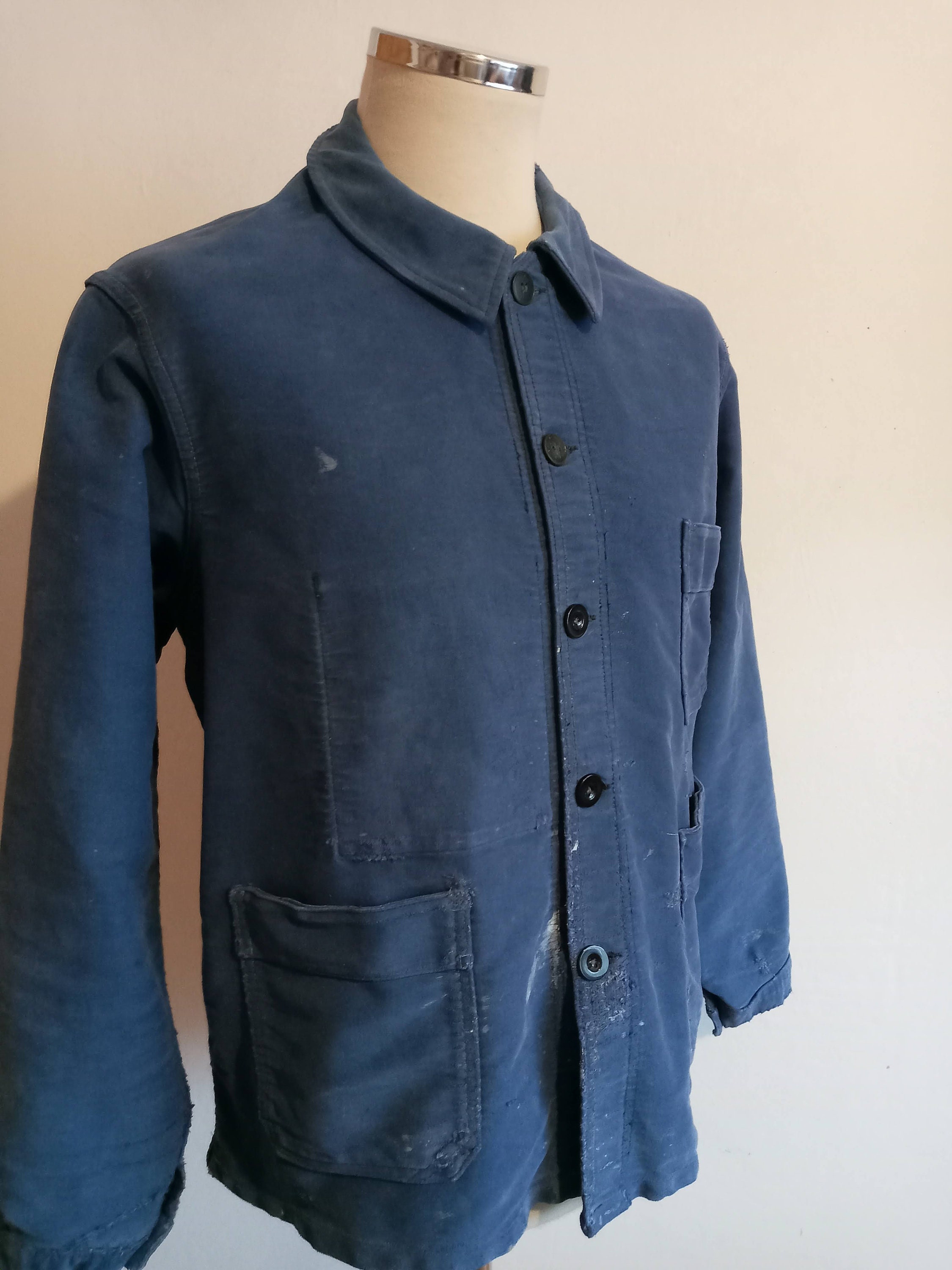 50's] French Vintage Black Moleskin Work Jacket Size.50 